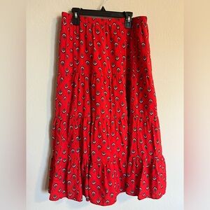 Ann Taylor Red Patterned Maxi Midi Skirt